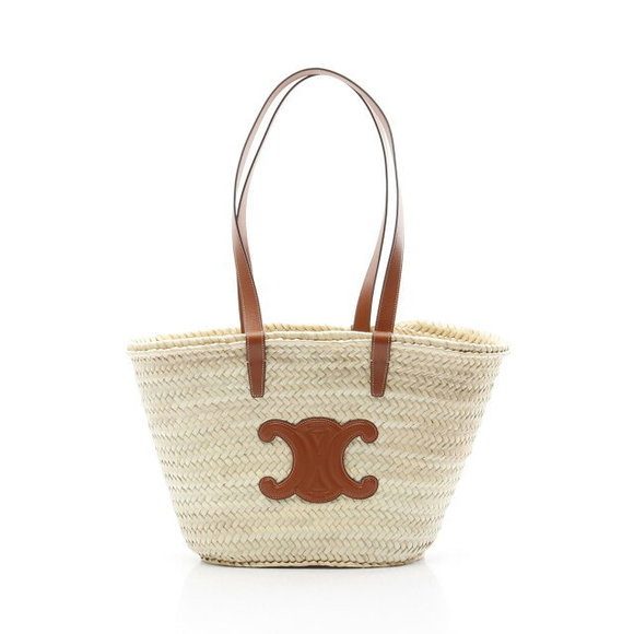 Celine Handbags - Celine Brown Bag Beige Raffia Leather Triomphe Shoulder Basket